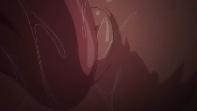 A close-up shot shows a character's large, sweaty breasts with a prominent areola as they are being rubbed or squeezed. Screenshot from Soushisouai Note - Episode 1