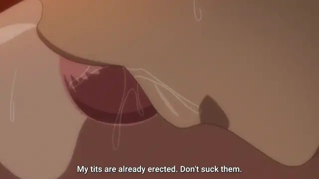 A close-up shot of a female anime character's breasts with a large nipple and a subtitle that reads, "My tits are already erected. Don't suck them.". Screenshot from Soushisouai Note - Episode 1