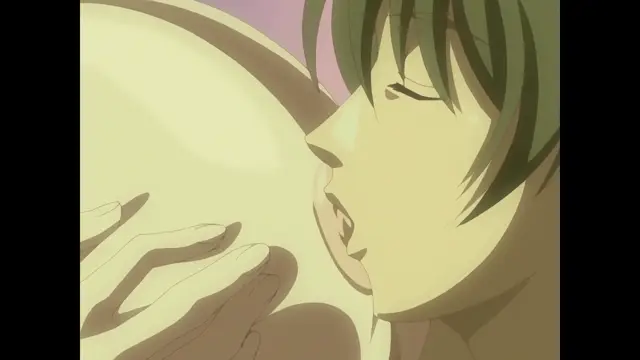 A close-up side profile of an anime girl with brown hair resting her face against a large, glowing yellow orb while her hand reaches out to touch its surface. Screenshot from Cleavage - Episode 2