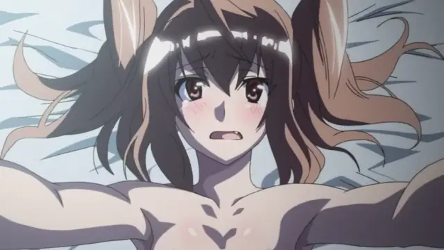 An anime girl with brown hair in twin tails and a blushing face floats on her back in water, looking surprised with her mouth slightly open. Screenshot from Otome Dori - Episode 2