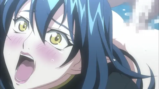 A blue-haired anime girl with blushing cheeks and wide eyes looks shocked and breathless with her mouth open. Screenshot from Witch of Steel Annerose - Episode 2
