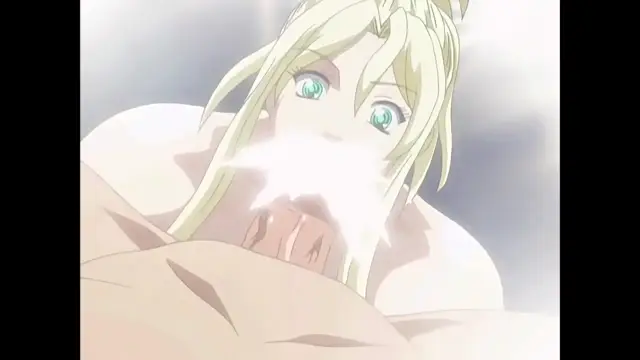 A blonde-haired woman with green eyes gasps as a thick white fluid covers her face and mouth. Screenshot from Discipline - Episode 4