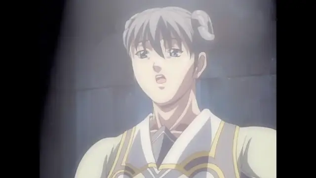 An anime boy with grey hair in a bun and a white and gold uniform looks startled with his mouth open. Screenshot from Discipline - Episode 5