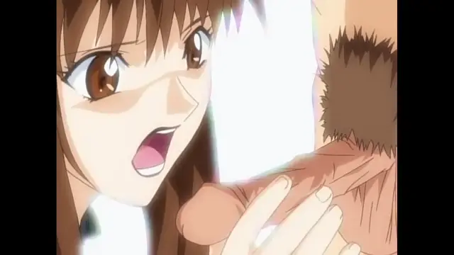 A brown-haired anime girl with a shocked expression looks down at a man's hand and a furry arm reaching towards her. Screenshot from Black Widow - Episode 1