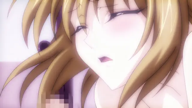 A close-up shot of a blonde-haired anime girl with blushing cheeks and a dazed expression, featuring a pixelated area over her chest. Screenshot from Beat Blades Haruka - Episode 2