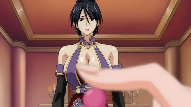 A woman with black hair and a purple and gold outfit is being touched by a hand in a palace-like setting. Screenshot from Dorei Maid Princess - Episode 4