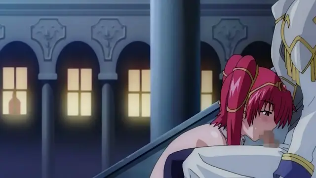 A pink-haired anime girl with a crown is being held from behind by a man in white robes in a dimly lit castle room, her face blurred to hide her expression. Screenshot from Dorei Maid Princess - Episode 4
