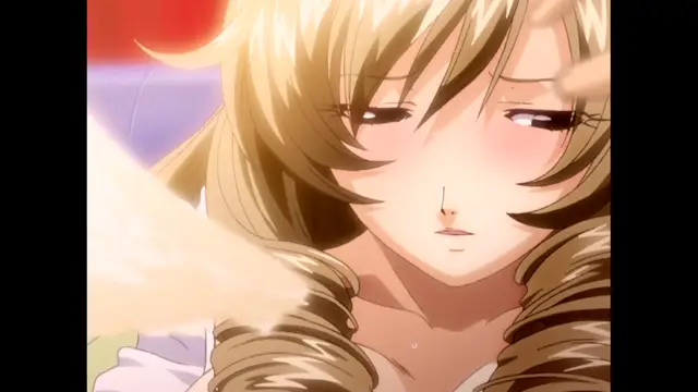 A blonde anime girl with a blushing face and heavy-lidded eyes looks downward with a dazed expression. Screenshot from The Immorals - Episode 1