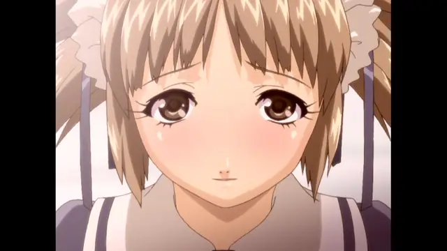 A close-up shot shows a blushing anime girl with light brown hair and pigtails looking sad or embarrassed, with tears in her eyes and her mouth slightly open. Screenshot from The Immorals - Episode 1