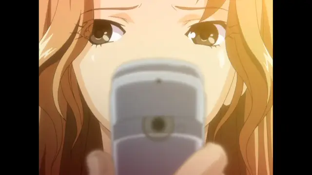An anime girl with long blonde hair has tears in her eyes and a distressed expression while holding a smartphone in front of her face. Screenshot from The Immorals - Episode 1