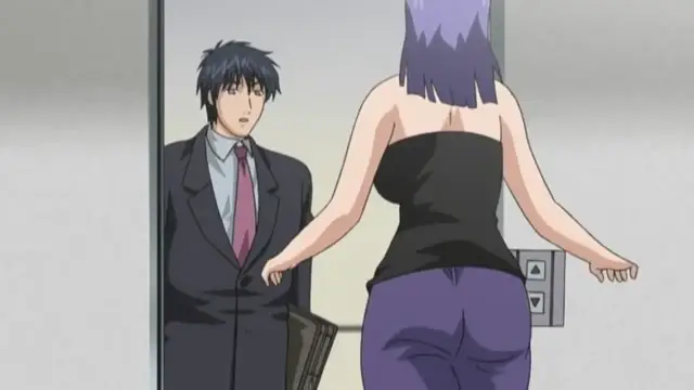A man in a suit looks on in shock as a woman in a strapless top and tight pants walks away from him, showcasing her large ass. Screenshot from Cantaloupe Collector - Episode 1