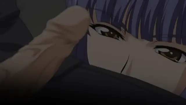 A close-up shot shows a girl with purple hair looking up with a lustful expression as a man's hand is positioned near her face. Screenshot from Cantaloupe Collector - Episode 1