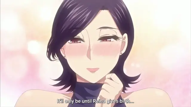A blushing, dark-haired woman wearing a choker smiles mischievously as she says, "I'll only be until Reina gives birth...". Screenshot from Ano Ko no Kawari ni Suki na Dake - Episode 1