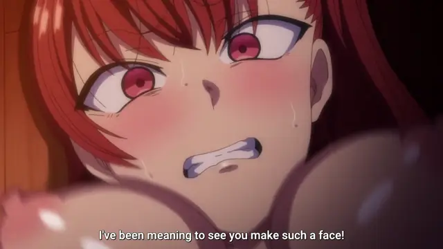 A blushing anime girl with red hair and wide, teary eyes has a shocked expression with clenched teeth while the subtitle reads, "I've been meaning to see you make such a face!". Screenshot from Ijirare: Fukushuu Saimin - Episode 4