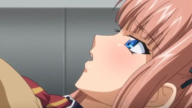 A blushing anime girl with long pink hair and blue eyes lays on her back with her mouth open while looking to the side. Screenshot from Otome Chibaku Yuugi - Episode 2