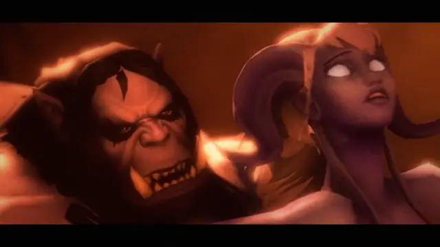 A female demon with large horns and glowing white eyes is shown in a close-up shot next to a large, tusked male demon as they both look upwards with intense expressions. Screenshot from Arena of Depravity – Coliseum of Lust