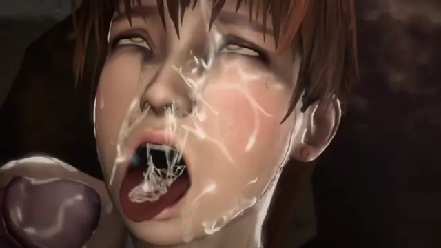 A close-up shot of a young anime girl with reddish-brown hair and dazed eyes, her face covered in a large amount of white cum and dripping down her chin as she looks up in a state of arousal. Screenshot from Kunoichi: Broken Princess