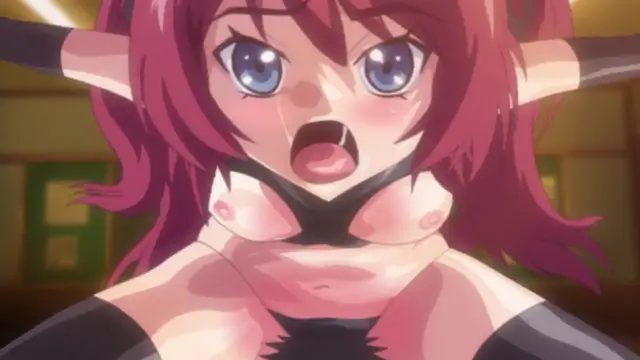 A distressed anime girl with pink hair and long ears is depicted with her face squeezed by a black choker, her eyes wide and crying as she gasps with her mouth open. Screenshot from Tokubetsu Jugyou 3 SLG - Episode 2