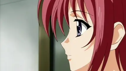 A close-up profile shot of a girl with long red hair and a blue hairclip looking to the left. Screenshot from Futari no Aniyome - Episode 2