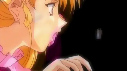 A close-up anime shot shows a blonde woman with wide, shocked eyes and an open mouth reacting with surprise to a small, dark figure standing in the distance. Screenshot from Hinadori no Saezuri - Episode 2