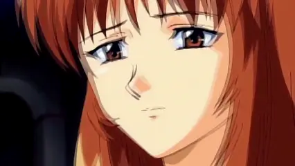 A close-up shot of an anime girl with long reddish-brown hair and large, expressive brown eyes looking down with a somber expression. Screenshot from Hinadori no Saezuri - Episode 1