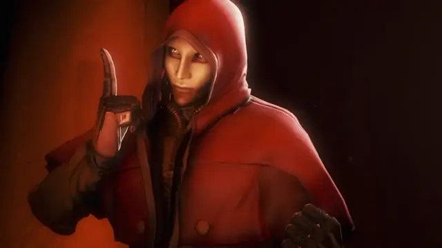 A character wearing a red hooded cloak and a mask holds up a finger in a shushing gesture while looking toward the viewer in a dark, shadowy setting. Screenshot from Kunoichi 2 Extra - Beastly Bacchanalia